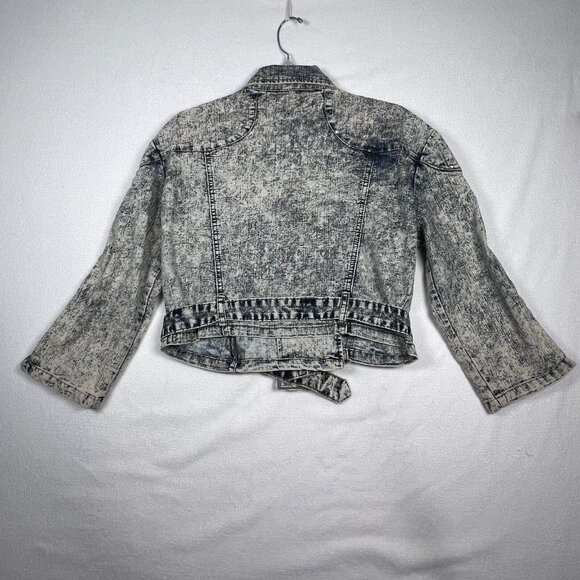 Acid Washed Cropped Jacket Denim SZ 12 Designed by Cosmic Belted‎ Punk 80's - Picture 2 of 16